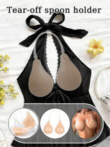1Pair Invisible Adhesive Push-Up Bra With Clear Halter Neck Strap, Reusable Sticky Strapless Lift Bra For Deep V Tops, Backless Dresses, Swimwear & Wedding Gowns - Multicolor - View 1