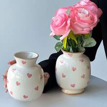 1pc Minimalist Modern INS Style Heart Hand-Painted Ceramic Vase, Valentine's Day Love Expression Gift, Suitable For Fresh And Dried Flowers All Seasons, Bedroom Vanity Dining Table Decor, Study Bookshelf Office Desk Ornament - Multicolor - View 5