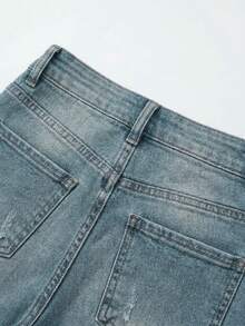 Vintage High Waisted Blue Denim Boot Cut Pants For Slimming Casual Spring Fall - Blue - View 6