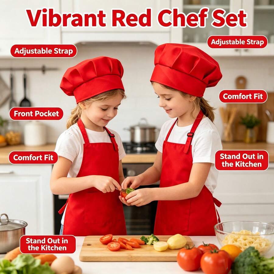 Adjustable Shoulder Strap Kids Chef Costume Apron & Hat Set, Baby Painting Apron, Multi-Purpose Set: Little Chef Role Play All-In-One For Baking, DIY, Painting, Chef Pretend Play, Unlock Multiple Creative Play Styles, Gift For Boys & Girls