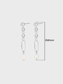 Women's Elegant Chain Freshwater Pearl Drop Earrings 925 Sterling Silver Fashion Designer Jewelry - Silver - View 5
