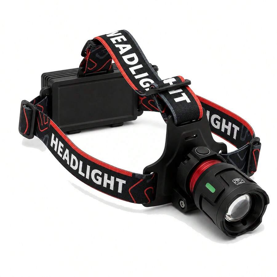 LED Laser Mining Headlamp, Visible White Light, 7 Operating Modes, Powered By 3 Included 18650 Rechargeable Batteries, Type-C Fast Charging, Adjustable LED Headlight - Black - View 1