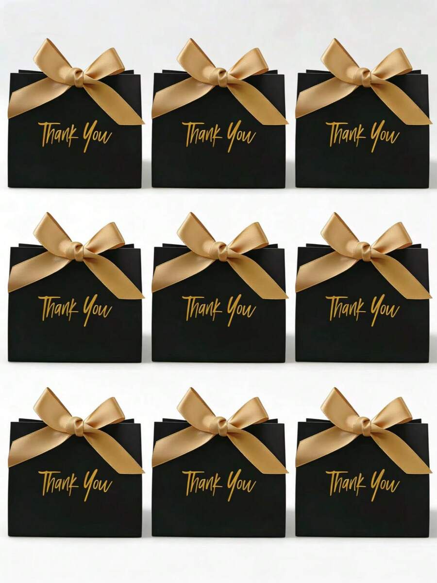20/50pcs Mini Black Thank You Gift Boxes, Wedding Chocolate Packaging Paper With Ribbon, Holiday Gift Boxes, Small Business Supplies, Packaging Boxes, Wedding Supplies, Wedding Favors, Wedding Reception Decor, Back To School - View 1