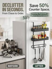 1pc 4-Tier Kitchen Refrigerator Hanging Rack, Rust-Proof Cast Iron Hanging Kitchen Storage Rack, No Drilling Required Storage Rack For Organizing Kitchen Essentials, Space-Saving Kitchen Accessory, Home Decor, Black - Multicolor - View 3