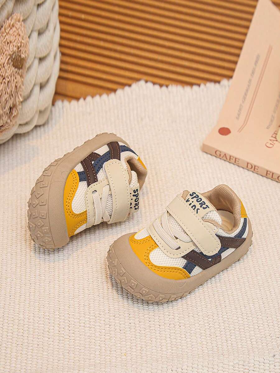 Baby Beige Blue Yellow Colorblock Mesh Breathable Anti-Collision Wide Round Toe Hook & Loop Soft Sole Non-Slip Walking Shoes Kindergarten Spring Summer Versatile Foot Protection Non-Stuffy - Yellow - View 1