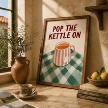 Pop The Kettle On 英式茶文化印花牆面藝術 廚房裝飾復古廚房印花 茶愛好者禮物復古牆飾家居裝飾 - 卡通 - 查看 4
