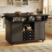Black Multifunctional Kitchen Serving Trolley With Storage, Adjustable Shelves & Wine Rack, Mobile Rolling Side Table, Utility Storage Cart For Dining Room, Living Room And Balcony Home Use Character Count: 117 - Black - View 4