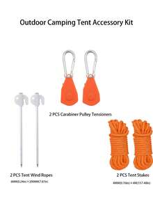 1 Set Outdoor Tent Fixing Kit, Includes Windproof Rope, Metal Tent Stakes And Adjustable Rope Tension Clips - Multicolor - View 12