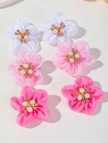 10pcs Women Pink Random Shiny Rhinestone 3D Solid Color Flower Hair Clips Pearl Cute Princess Side Hair Clips Versatile Bangs Clips 3D Hair Clips Alligator Hair Clips Side Clips Girls Hair Accessories Daily Use - Multicolor - View 2