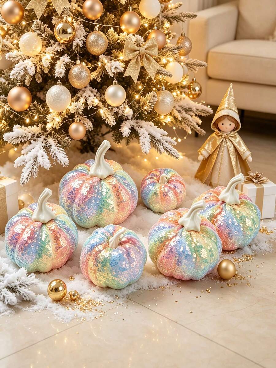 4pcs-sequin-decorated-pumpkin-set-autumn-artificial-velvet-covered