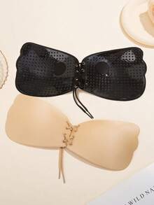 1pc Adjustable Drawstring Thickened Silicone Invisible Bra Pad, Strapless Push-Up Inner Pad, Suitable For Dress Outfit; Comes With 30pcs Nipple Covers - Black - View 3