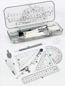 新学期必需品 コンパスと定規 学生セット、三角定規、分度器、製図ツール、試験と学習文房具、多機能ペンホルダー付きプロ用製図定規 - セット - チェックする 4