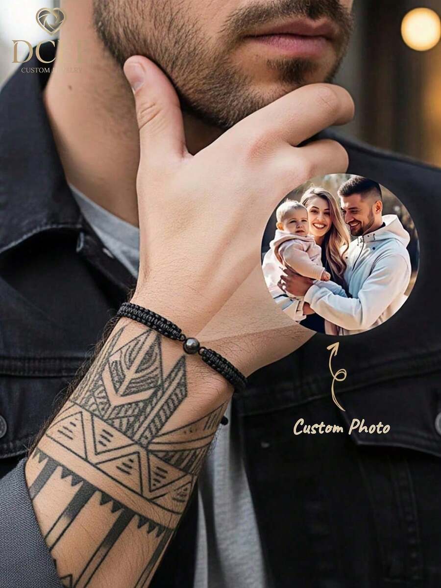 Gelang Proyeksi Pasangan yang Dapat Disesuaikan, Cocok untuk Hadiah Hari Ibu, Ulang Tahun, Wisuda, Cocok untuk Pasangan dan Keluarga - Gaya Hitam 2 - View 1