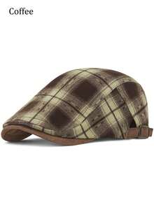 Men Retro Plaid Pattern Adjustable Ivy Flat Cap Casual Newsboy Hat - Plaid - View 8