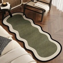1 pieza Alfombra larga asimétrica con textura geométrica verde, alfombra asimétrica suave y cómoda, cortada a mano con un error de 1-5 cm, alfombra de baño, alfombra decorativa de piso, alfombra de cama, decoración de dormitorio, alfombra de baño, felpudo, alfombra pequeña, alfombra, alfombra de piso, decoración del hogar, alfombra de área, alfombra lavable - Multicolor - Ver 1