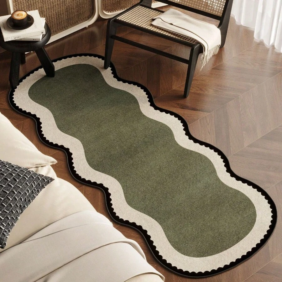 1 pieza Alfombra larga asimétrica con textura geométrica verde, alfombra asimétrica suave y cómoda, cortada a mano con un error de 1-5 cm, alfombra de baño, alfombra decorativa de piso, alfombra de cama, decoración de dormitorio, alfombra de baño, felpudo, alfombra pequeña, alfombra, alfombra de piso, decoración del hogar, alfombra de área, alfombra lavable - Multicolor - Ver 1