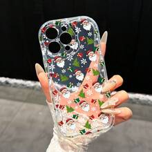 Full Print Santa Claus & Christmas Tree Transparent Shockproof TPU Phone Case Compatible With Iphone 12/13/Pro 14/15/16/17 Pro Max And Galaxy S23/24/25/Ultra, Wavy Edge Design, Fashionable Holiday Gift For Men And Women - Clear - View 1