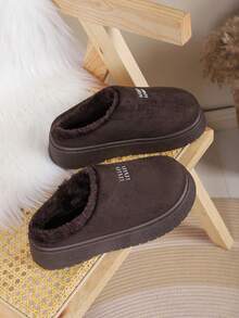Women Warm Winter Platform Slip On Mules Fleece Lined Soft Suede Anti Slip Daily Outdoor Casual Clogs - Coffee Brown - View 1