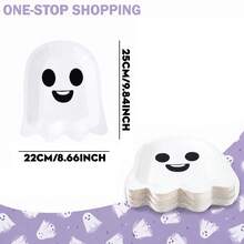 20/25/30/50/100PCS Disposable Paper Tableware Set 10 Inch Ghost Shaped Paper Plates & Napkins, Black & White Cartoon Ghost Design, Wavy Edge, Suitable For Halloween Party, Dessert Table, Family Gathering, Holiday Decoration - Multicolor - View 2