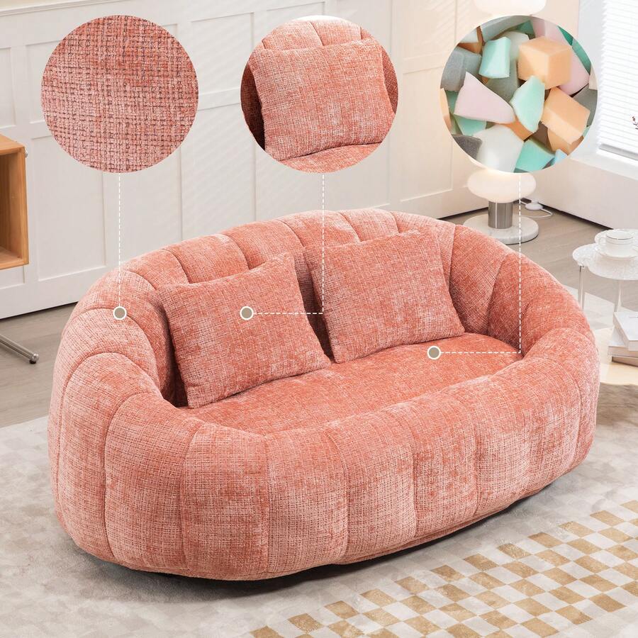 Bean Bag Sofa - Beige Chenille, Comfortable Accent Chair For Home And Outdoor Use - 粉色 - 查看 1