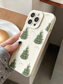 Fashionable Cute Christmas Tree Bow Design Phone Case Compatible With IPhone18/18Pro/18ProMax/17/17Pro/17ProMax/16/16Pro/16ProMax/15/14/13/12/11 Camera Protection, Phone Case Protection, Gift, Phone Case With Plants, Skiing Phone, Coconut Tree Pattern, Christmas Gift - Beige - View 2