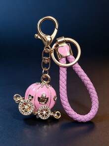 1pc Pumpkin Carriage Keychain, Rhinestone Bag Pendant, Key Strap, Metal Key Ring, Car Key Accessory, Backpack Charm - Multicolor - View 5