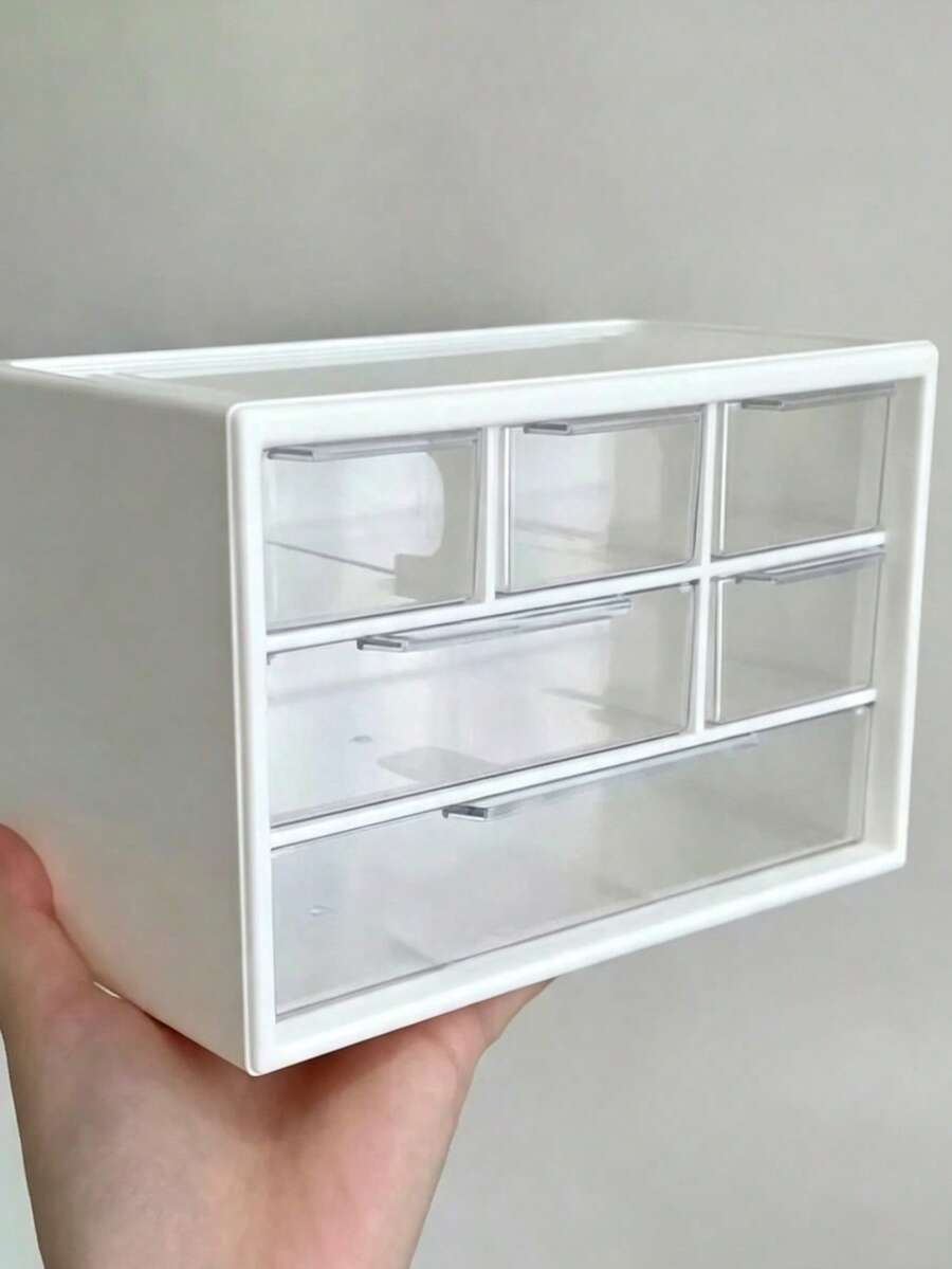 1pc Transparent Plastic Desktop Drawer Storage Box - Large Capacity Multi-Function Storage Box, Suitable For Office Supplies, Cosmetics And Bathroom Supplies, Lightweight Design, Suitable For Home Or Office Use, Desktop Storage Box - Multicolor - View 1