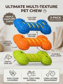 Durable Squeaky Rubber Bone Chew Toy For Dogs, Teeth Cleaning Toy For Small, Medium And Large Dogs, Boredom Relief Pet Toy - Multicolor - View 4
