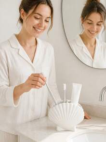Soporte de cepillo de dientes de plástico con forma de concha, estante de almacenamiento de cepillos de dientes de plástico asimétrico, organizador de baño creativo para encimera, estante de almacenamiento de pasta de dientes y cepillos de dientes - Multicolor - Ver 3