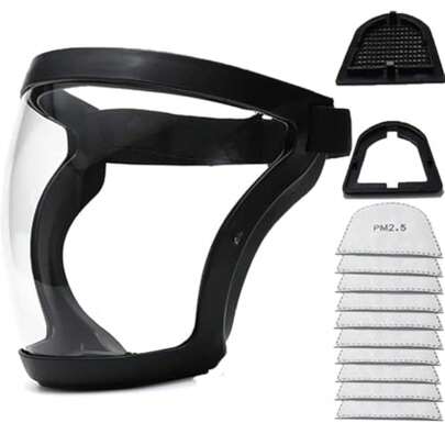 Visera protectora de plástico para cara completa, equipo de protección completo para unisex y adultos, visera protectora transparente reutilizable sin empañamiento con correa