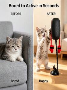 Cat Punching Bag Toy, Fun Cat Activity, Cat Exercise Toy With Hanging Boxing Gloves - Multicolor - View 3