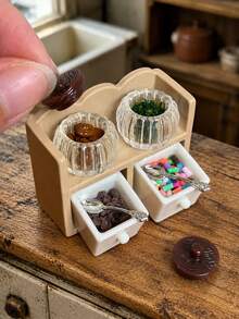 Miniature Dollhouse Kitchen Scene Storage Canister Set, Mini Model House Storage Rack, Tea Coffee Beans Candy Drawer Canister Decorative Model, Non-Edible - one-size - View 5