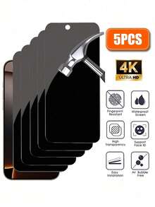 5pcs Privacy Tempered Glass Screen Protector, Compatible With IPhone 18 Pro/18 Pro Max/17/15/16/14/11/12/13 Pro Max, Anti-Peeping Tempered Glass, Compatible With XS Max/XR/X/15/7/8 Plus/SE/16e, Birthday Gift, Anti-Peeping Phone Screen Protector For Family And Friends, Phone Accessories - Black - View 45