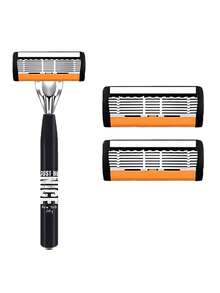 Bộ dao cạo râu thủ công tay cầm đen 2 món cho nam, dao cạo an toàn thủ công kèm lưỡi thép không gỉ 6 lớp, tái sử dụng, cạo mượt mà thoải mái và sạch sẽ - nhiều màu - Xem 13