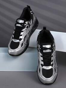Plus Size Couple Shoes Fashion Casual Men's Shoes, Classic Fashion Men's Sports Shoes Lace-Up Running Shoes, Personalized Men's Casual Street Sports Shoes - Black - View 2