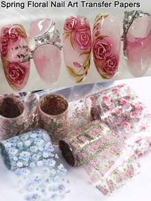6/3/1pc Nail Art Stickers, Holiday Pattern Foil Transfer Sticker Set, Laser Country Rose Pattern Nail Polish Foil Stickers, For Women DIY Nail Decoration - Multicolor - View 4