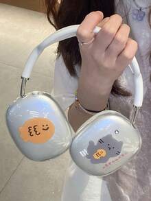 1pc Pink Heart Apple Headphone Case High Transparency TPU Over-Ear Full Coverage Transparent Protective Cover - Clear - View 4