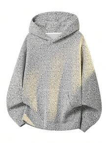 1pc White Hooded Pullover Sweatshirt For Men, Jacquard Knit Fabric, Loose Fit, Versatile Outerwear For Spring And Autumn, Lazy Vacation Style, Short Trip Holiday Walking Outfit, Boyfriend Style Top - White - View 4