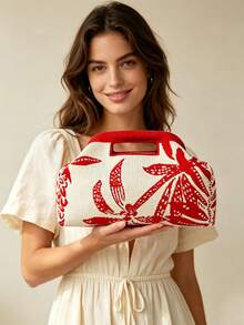 Fashionable New Contrast Color Geometric Leaf Clutch Bag, Handmade Design Buckle Knit Bag, Suitable For Party, Evening Commute, Vacation Travel, Beach Use, Daily Commute, Shopping Handbag, Also Suitable As A Gift Choice. - Multicolor - View 8