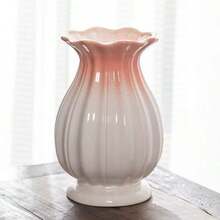 1pc 3D Lemon Embossed Ceramic Vase, White Wavy Edge, Decorative Vase, Home Tabletop Centerpiece - Multi-color - View 10