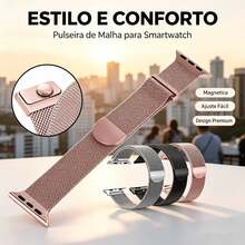 Pulseira Para Smartwatch Metal Milanese Magnética Compatível  Watch & IWO Série 7 Ao Série 9 38mm Ao 49mm - Prata - Visão 2