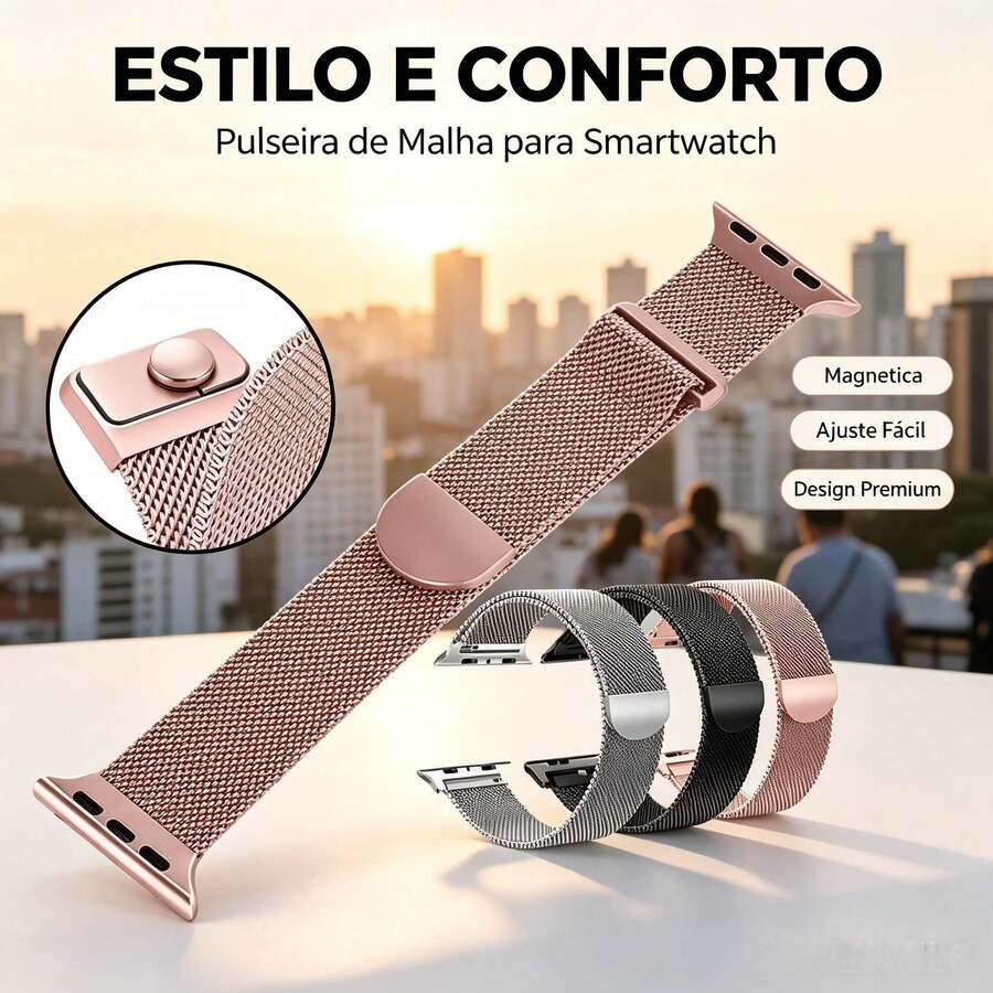 Pulseira Para Smartwatch Metal Milanese Magnética Compatível  Watch & IWO Série 7 Ao Série 9 38mm Ao 49mm