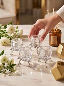 Candle Holder/Candelabra, Transparent Crystal Diamond Candle Holder Set With Polished Metal Base, Suitable For Home, Office And Party Decoration, Practical Round Display Base, Romantic Wedding Home Decor, Decorative Tabletop Accessory, Gift - Stylish Rose Design - View 15