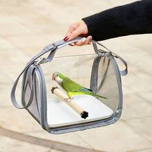 Breathable Small Pet Carrier Bag, Portable Bird Travel Cage For Parrot, Budgie, Hamster, Lizard, Pigeon, Transparent Full View Outdoor Carry Bag - Grey - View 3