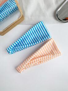 1pc Summer Fresh Color-Block Thin Striped Twisted Wide Headband, High Elastic Fabric Headband, Beach Vacation Fitness Non-Slip Versatile Energetic Hair Accessory - Multicolor - View 1