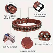 Collar para perro de cuero PU suave con remaches y pinchos de hongo, collar ajustable para mascotas pequeñas, adecuado para perros pequeños - Multicolor - Ver 3