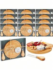 12 Sets Round Cheese Board Sets, Wooden Mini Cheese Boards With Gift Boxes, Perfect For Weddings, Housewarmings, Birthdays, Baby Showers, And Holiday Party,Guests Wedding Gifts - 彩色 - 查看 1