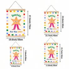 1pc Reach For The Stars Nursery Wall Art, Cute Star Print Canvas Painting, Inspirational Quote Poster For Boys And Girls Bedroom, Unframed/Framed/Hanging Decor - Multicolor - View 7