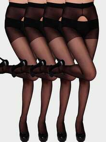 1/2/4雙女款開襠褲襪，免脫式絲襪，雙向/四向開襠緊身褲，高腰彈性大尺碼，性感，適合秋季日常休閒外出、約會與派對 - 彩色 - 查看 45