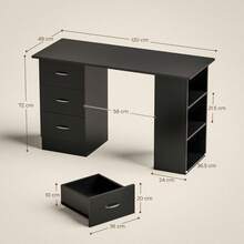 Computer Desk With Drawers, Home Office Desk, Writing Table, PC Workstation With 3 Storage Shelves Working, Study, 120 X 49 X 72, Black On-Site - 1 - View 3